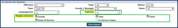 In Service by Quarter Report – Added Filter Checkboxes